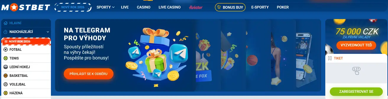 MostBet Casino Hlavní menu
