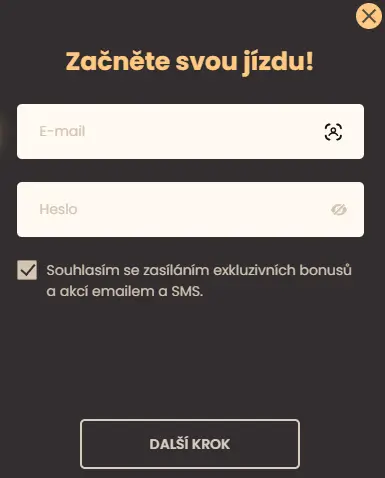 National Casino Registrační menu