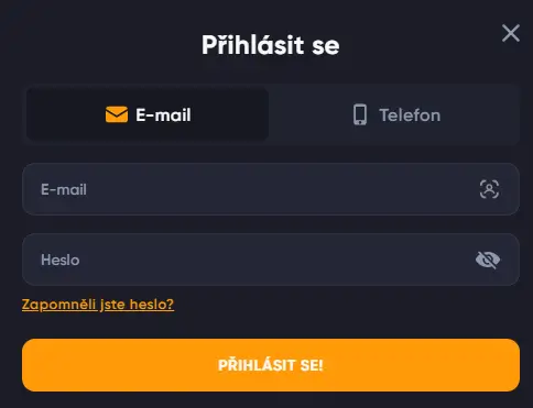 Spinarium Casino Přihlašovací menu
